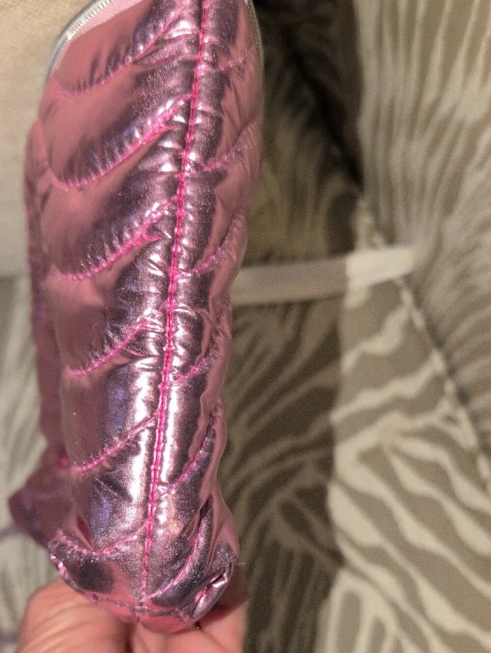 Metallic Pink Quilted Wristlet Pouch With Headband And 2 Kids Bracelets